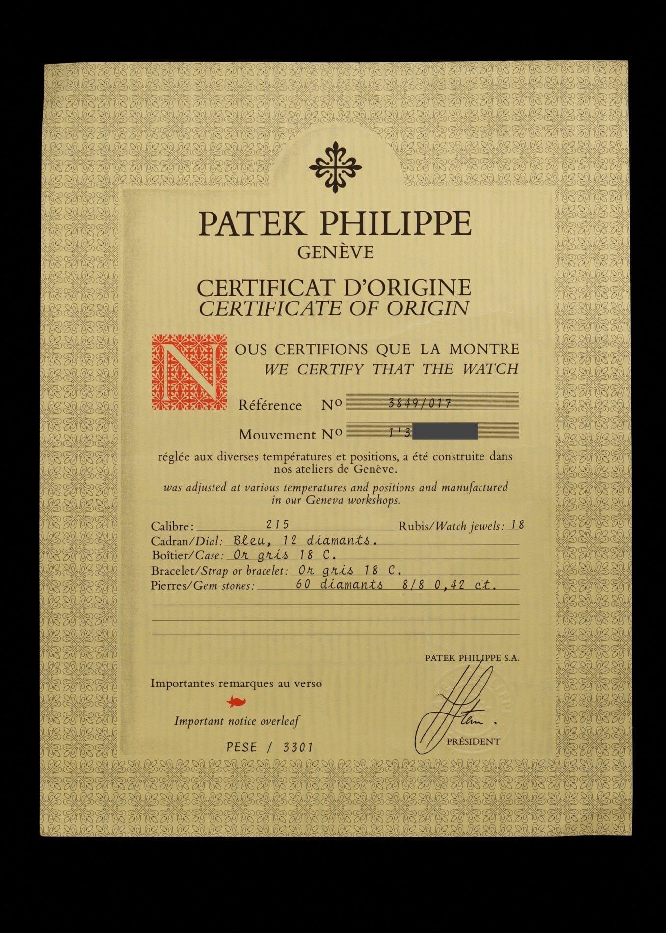 Patek Philippe ゴールデンエリプス 3849 WG ベゼルダイヤ ブルーダイアル 保証書付き Watch PATEK PHILIPPE