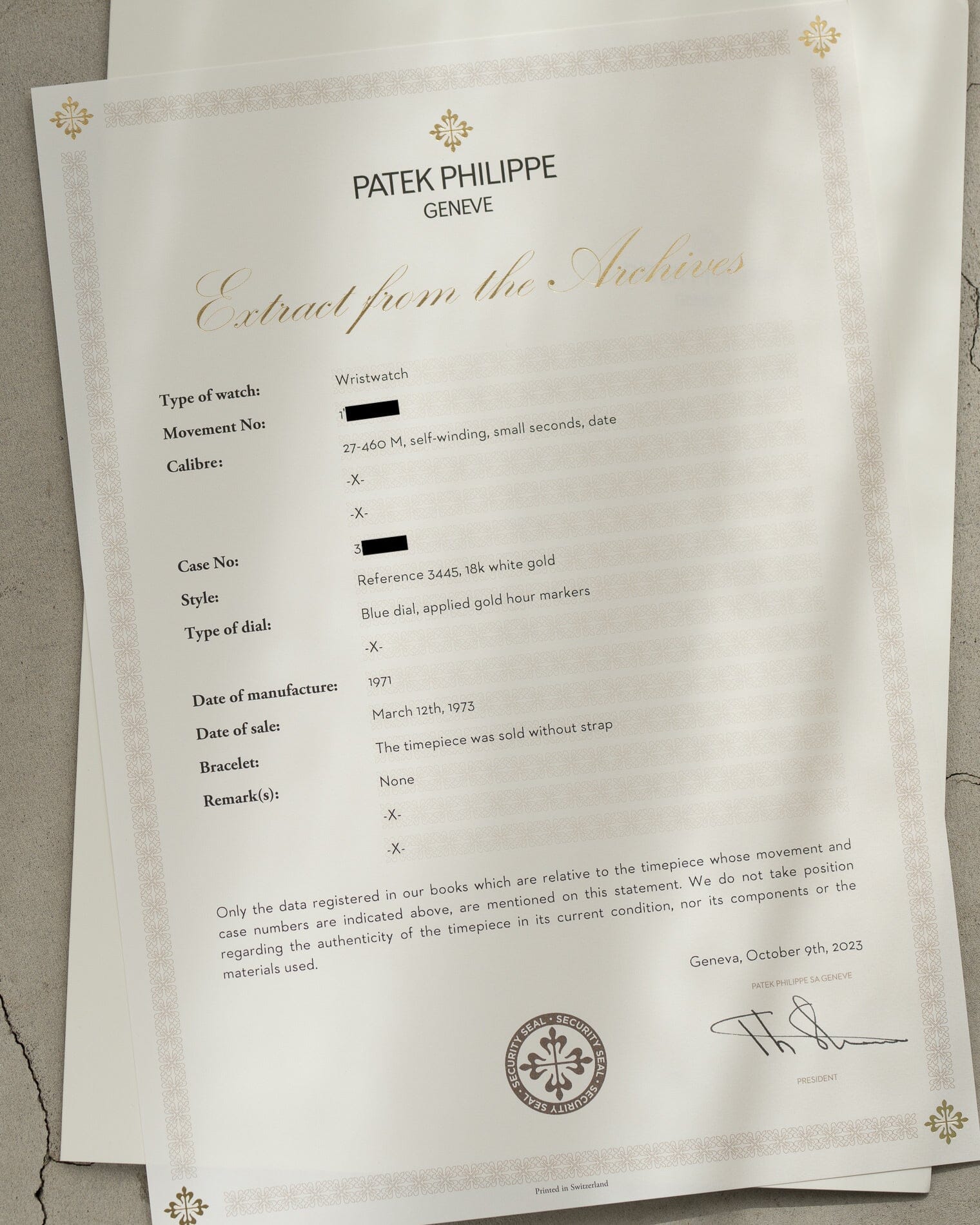 Patek Philippe カラトラバ 3445 WG ブルーシグマダイアル アーカイブ付 Watch PATEK PHILIPPE