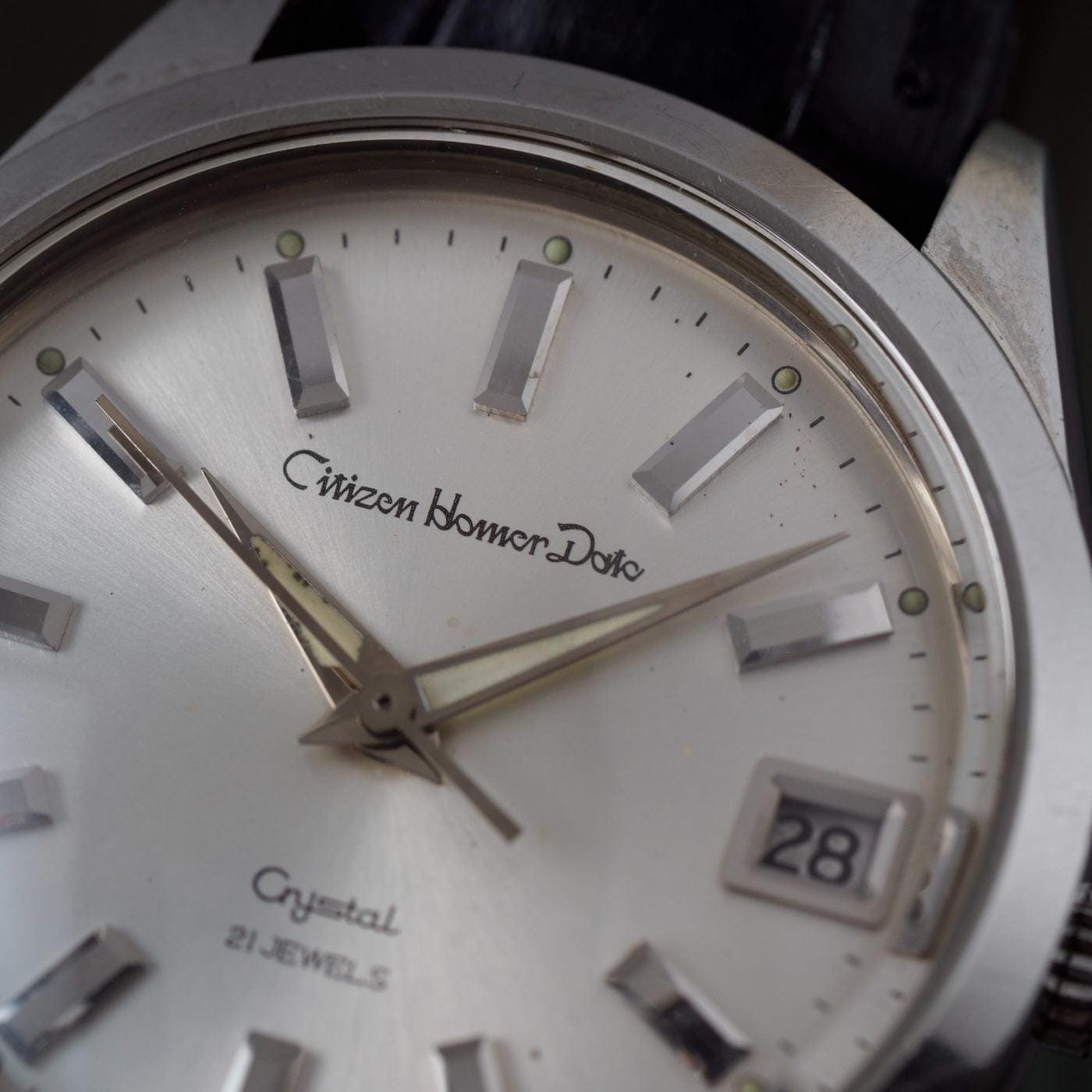 CITIZEN Homer Date Crystal Silver Dial 1960s - Arbitro