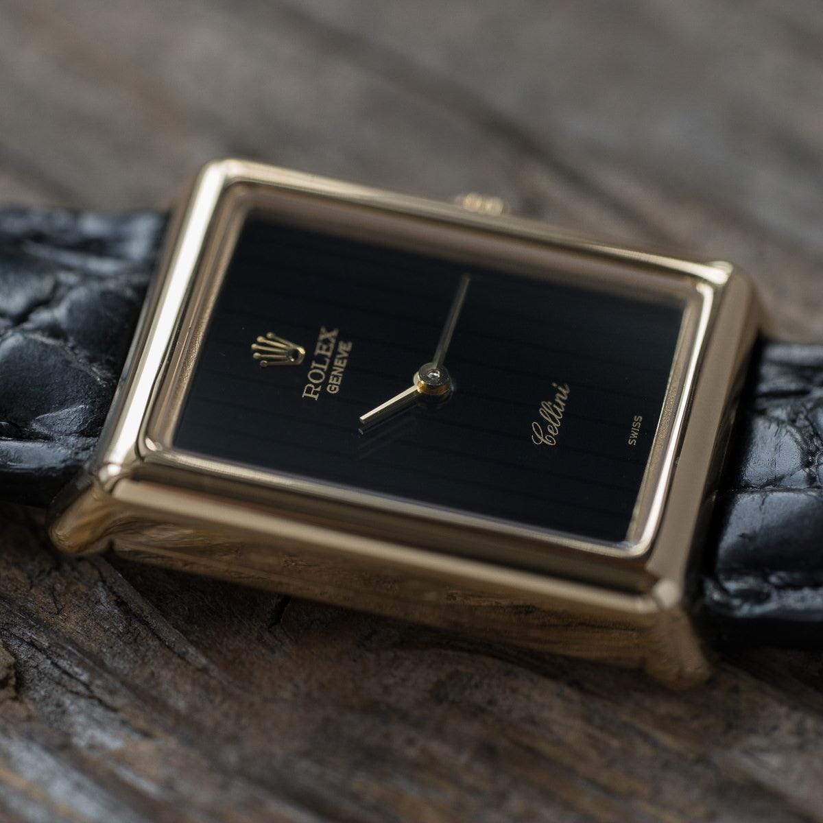 ROLEX Cellini 4103 Rectangle YG Black Dial 1970s - Arbitro