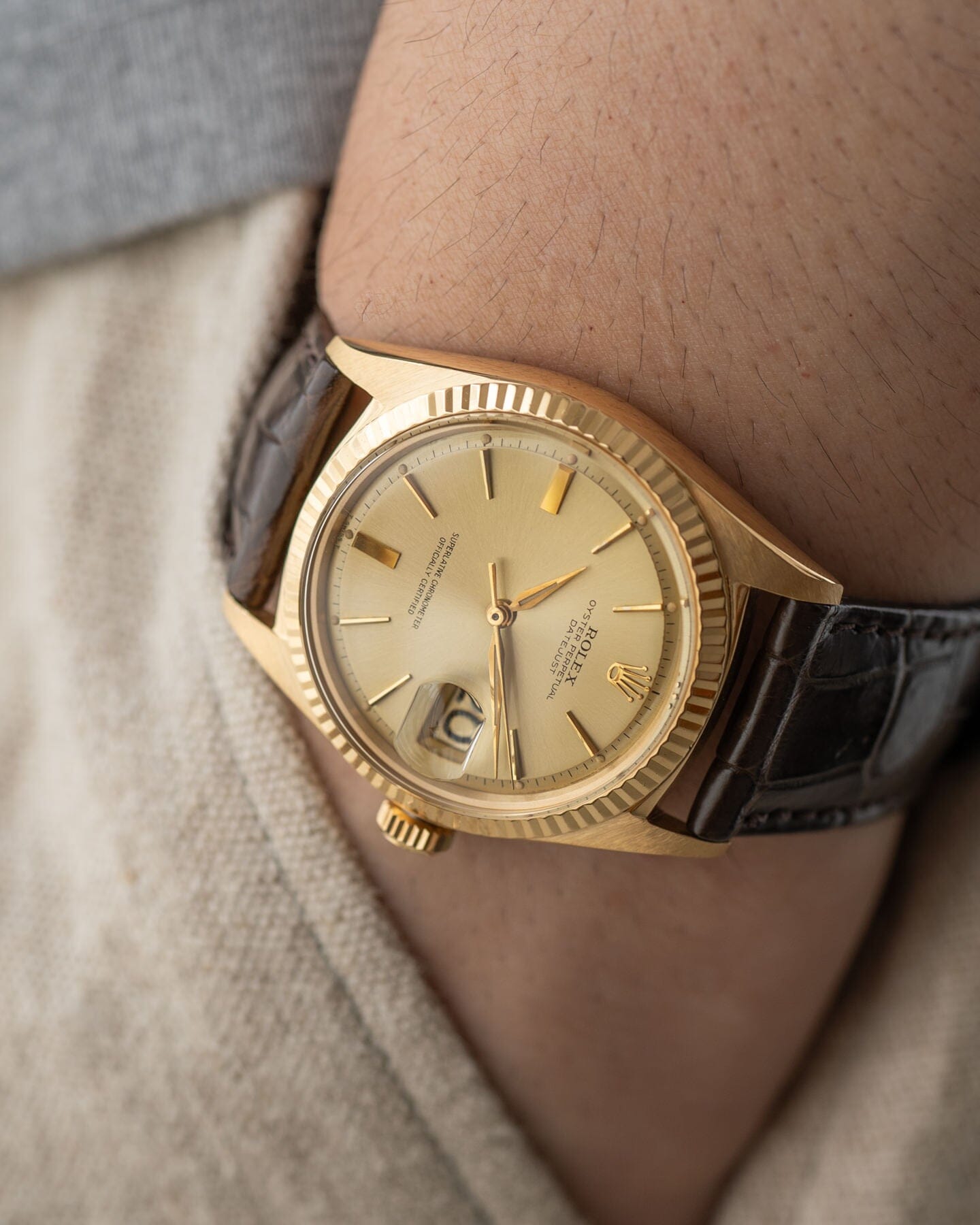 Rolex #1601 Datejust, Stainless Steel and 18K Gold, on Leather Strap