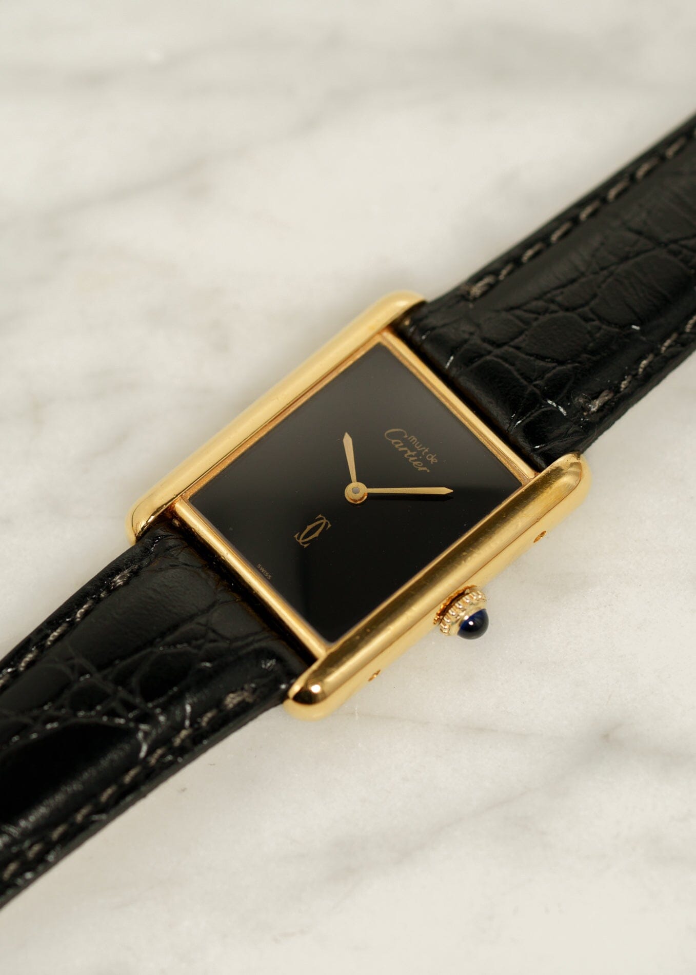 カルティエ マストタンク LM ブラックオニキス 手巻き 再メッキ済み Watch CARTIER 