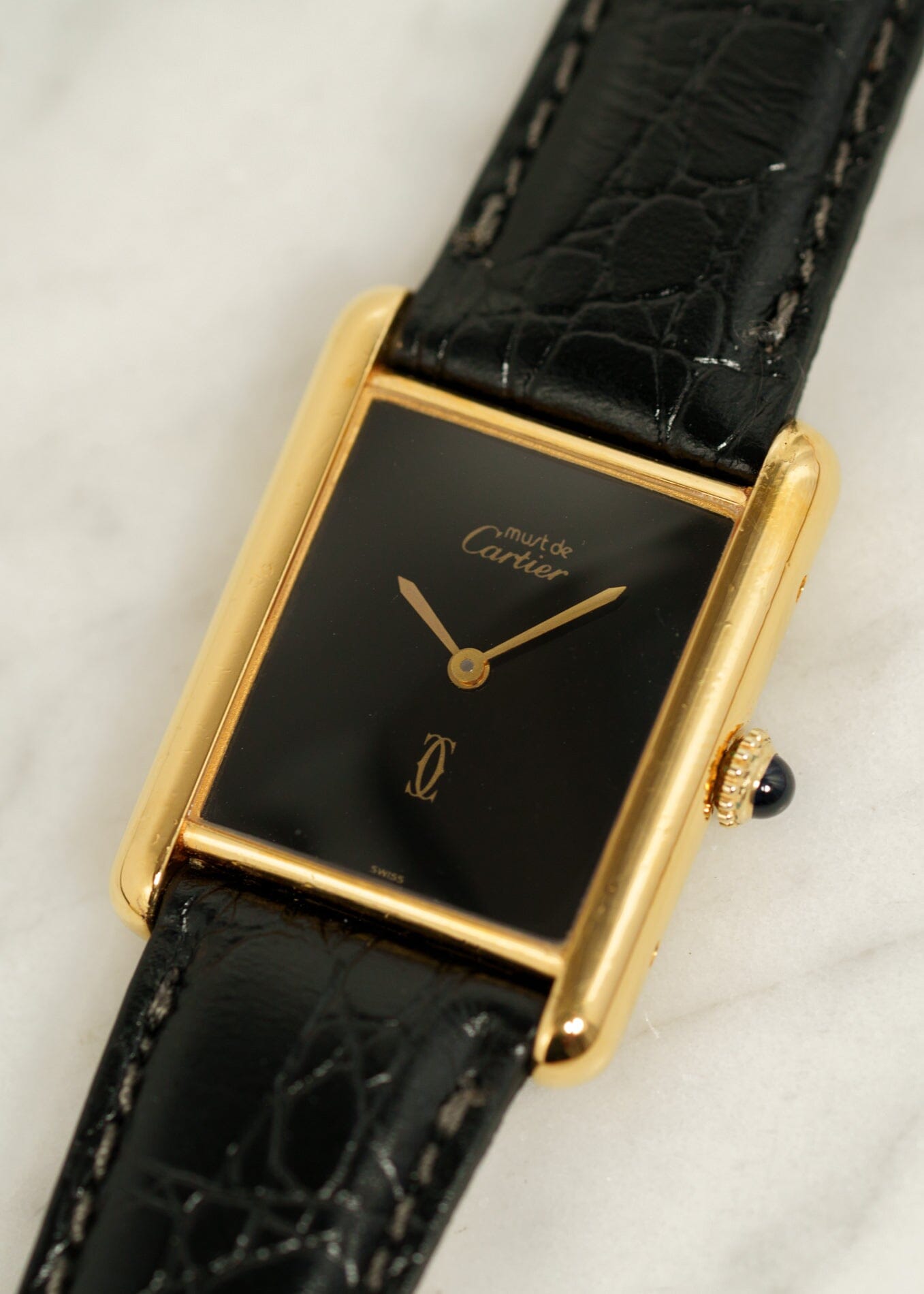 カルティエ マストタンク LM ブラックオニキス 手巻き 再メッキ済み Watch CARTIER 