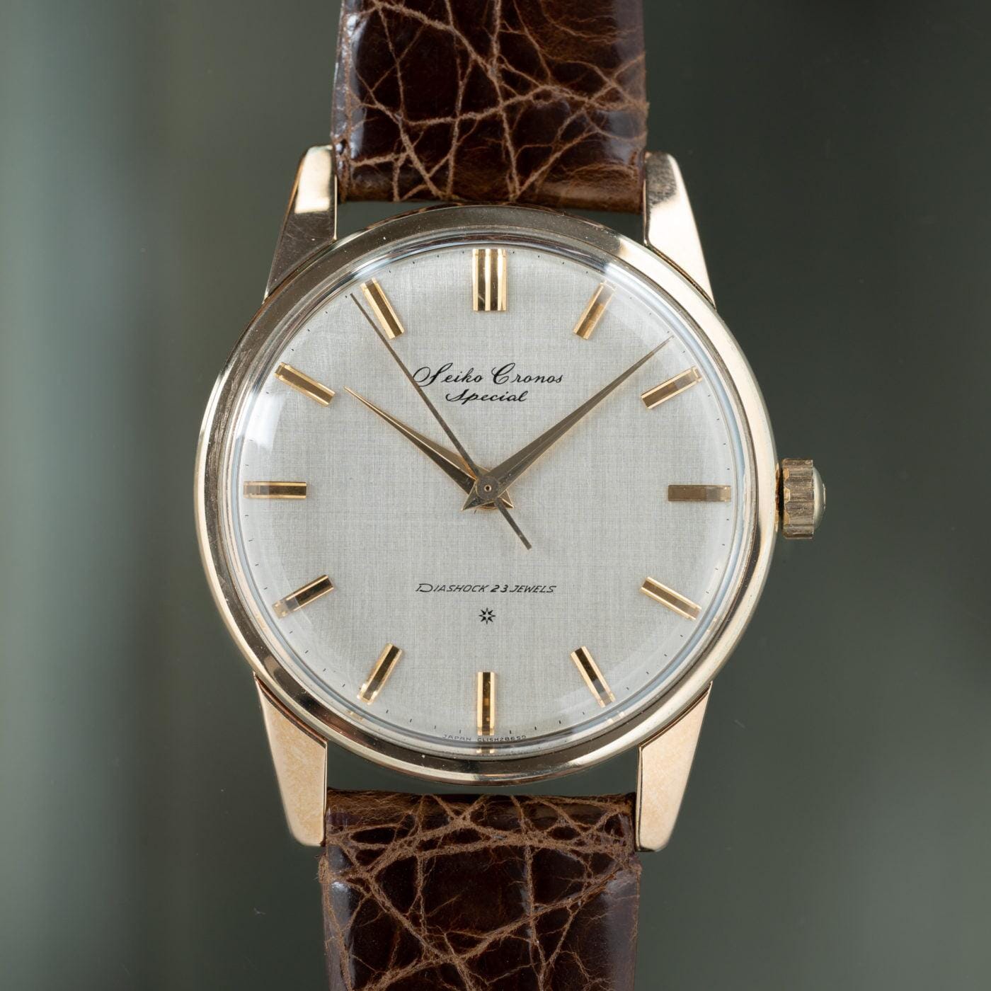 SEIKO Cronos Special Cal.810 Linen Dial 14K AGF (All Gold Filled) 1960s |  ARBITRO