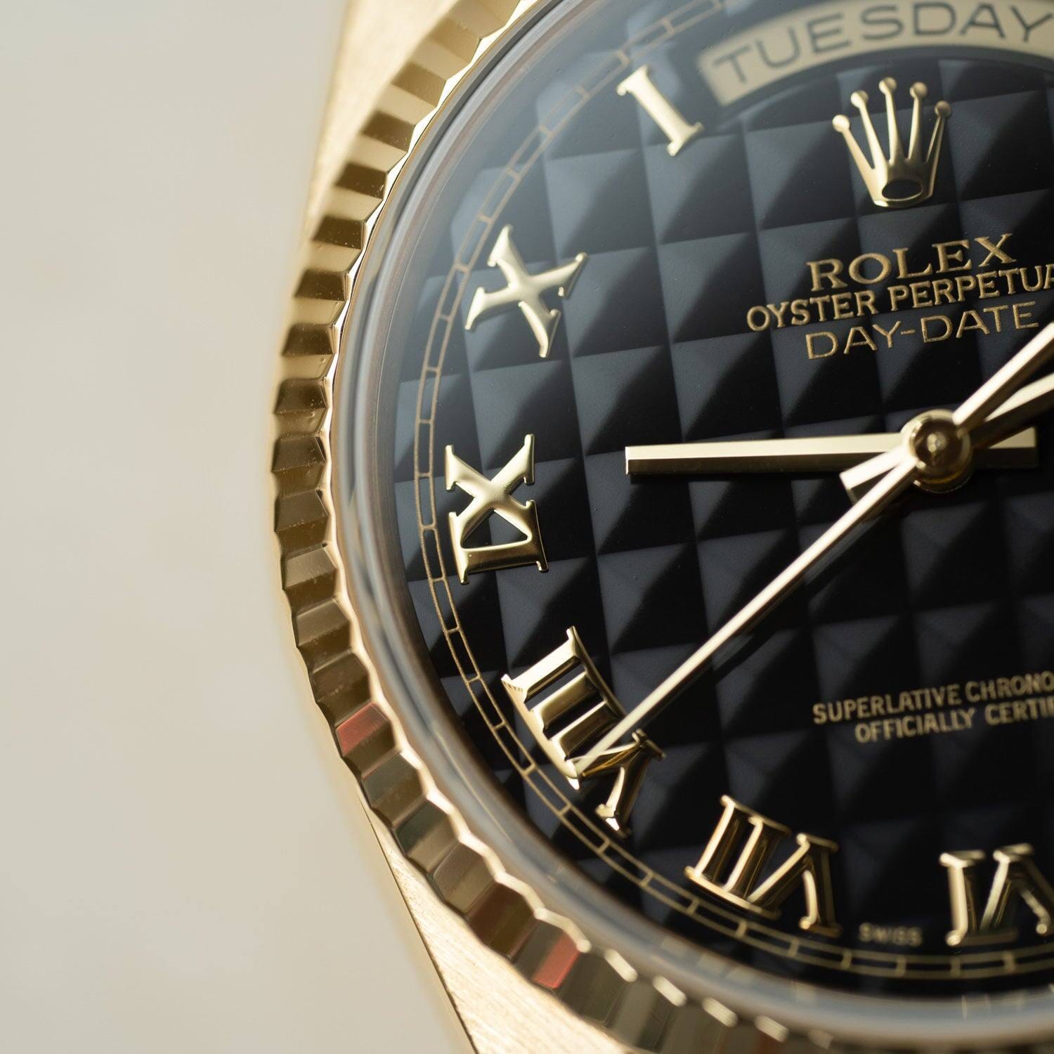 ROLEX Day-Date 18238 YG Black Pyramid Dial Box and Paper - Arbitro